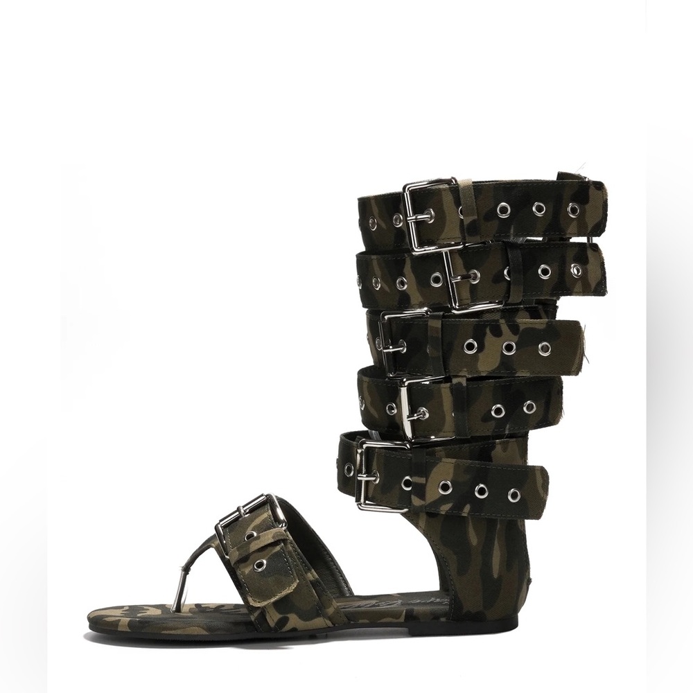 Viki Denim Belt Buckled Flat Sandals - Camouflage 🔥 Size 6 BRAND NEW ❣️ - Picture 2 of 16
